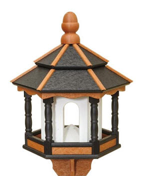 Hexagon Poly Bird Feeder Black, Cedar, and White