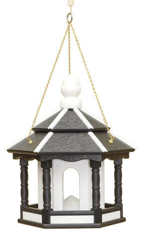 Hexagon Poly Bird Feeder Black and White Hanging