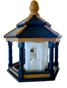 Hexagon Poly Bird Feeder Navy, Cedar, and White