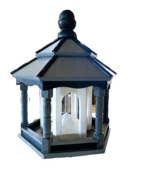 Hexagon Poly Bird Feeder Navy, Weatherwood, and White