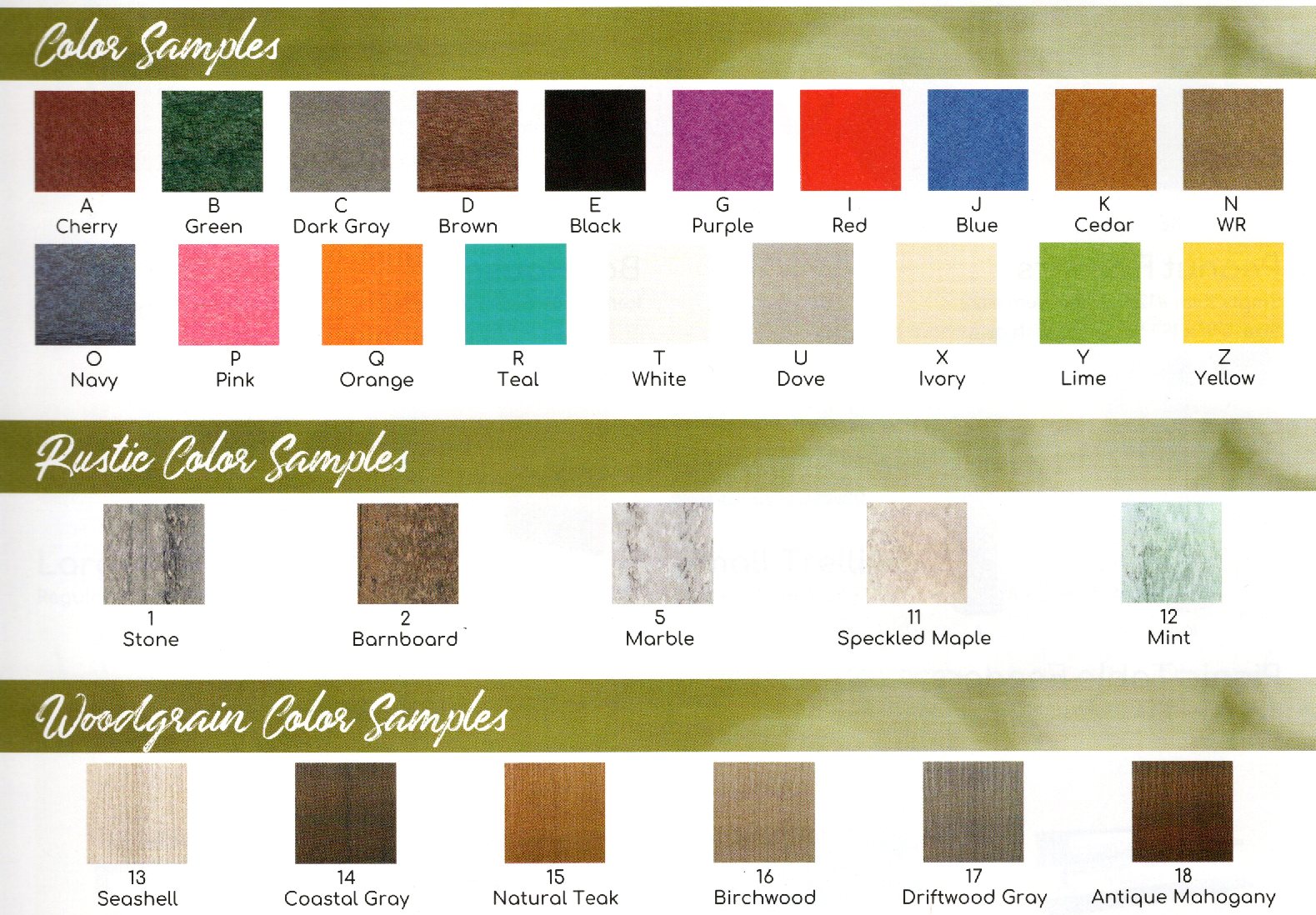 BC Collection Poly Bird Feeder Color Chart